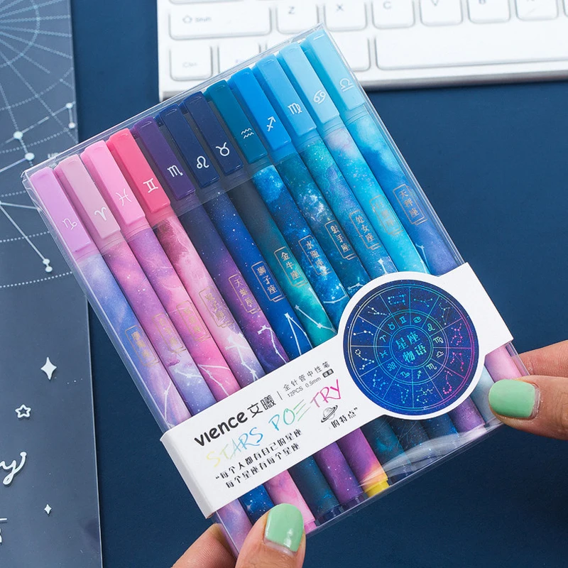 

12 pcs/box Creative Starry Sky Purple Constellation Series Set Gel Pens School Office Writing Stationery Ink Pen Gifts Supplies