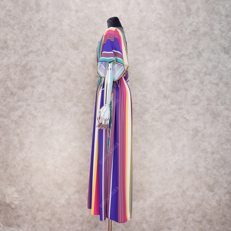 2021 в богемном стиле разноцветные полоску с v-образным вырезом высокой талией