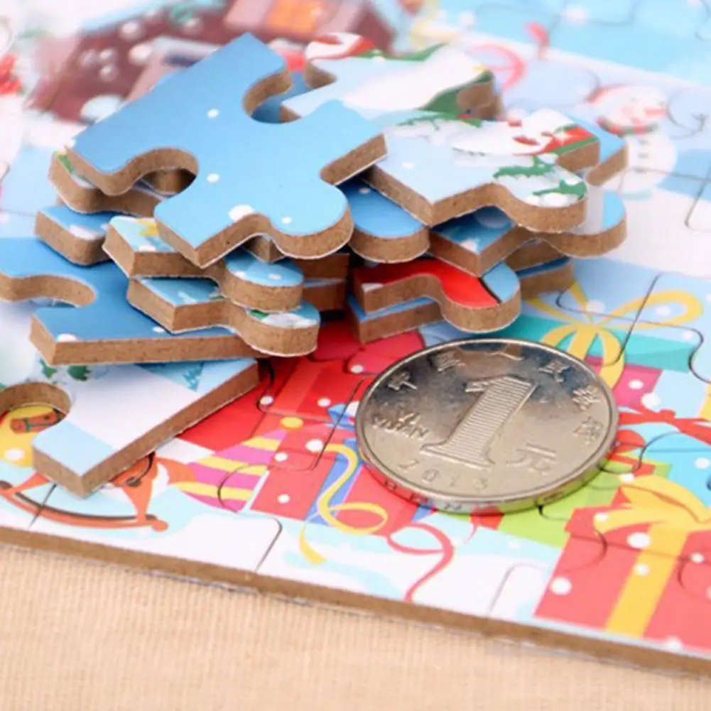 

Wooden Santa Claus Jigsaw Puzzles Kids Toy DIY Handmade Xmas Gift with Iron Box