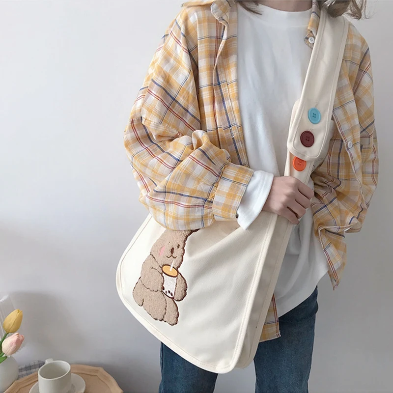 Модная женская Холщовая Сумка через плечо с медведем вместительная школьная