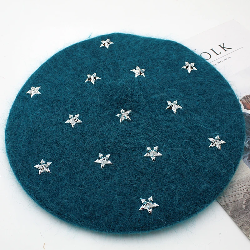 Модный новый женский берет из ангоры [Rancyword] Однотонный шапки зимняя