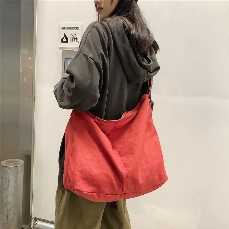 

Simple lazy style literary washed canvas bag large-capacity messenger bag student shoulder bag leisure shopping bag