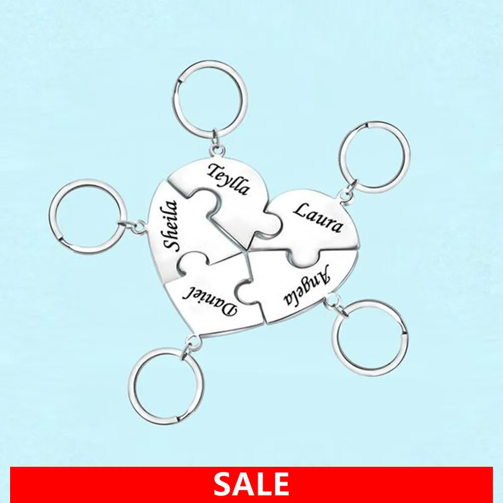 

Personalized Heart Shape Splicing Pendant Key Chains Ring Custom Valentine's Day Family Christmas for Women Jewelry Gifts