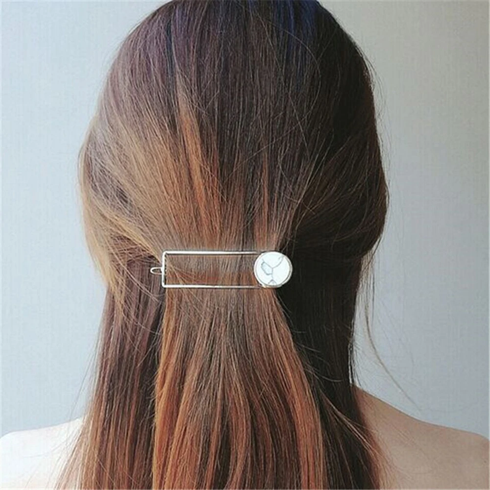 

Fashion Women Girls Metal Circle Square Hair Clips Natural Stone Hairpins Barrettes Wedding Hair Clip Accessories Dropshipping