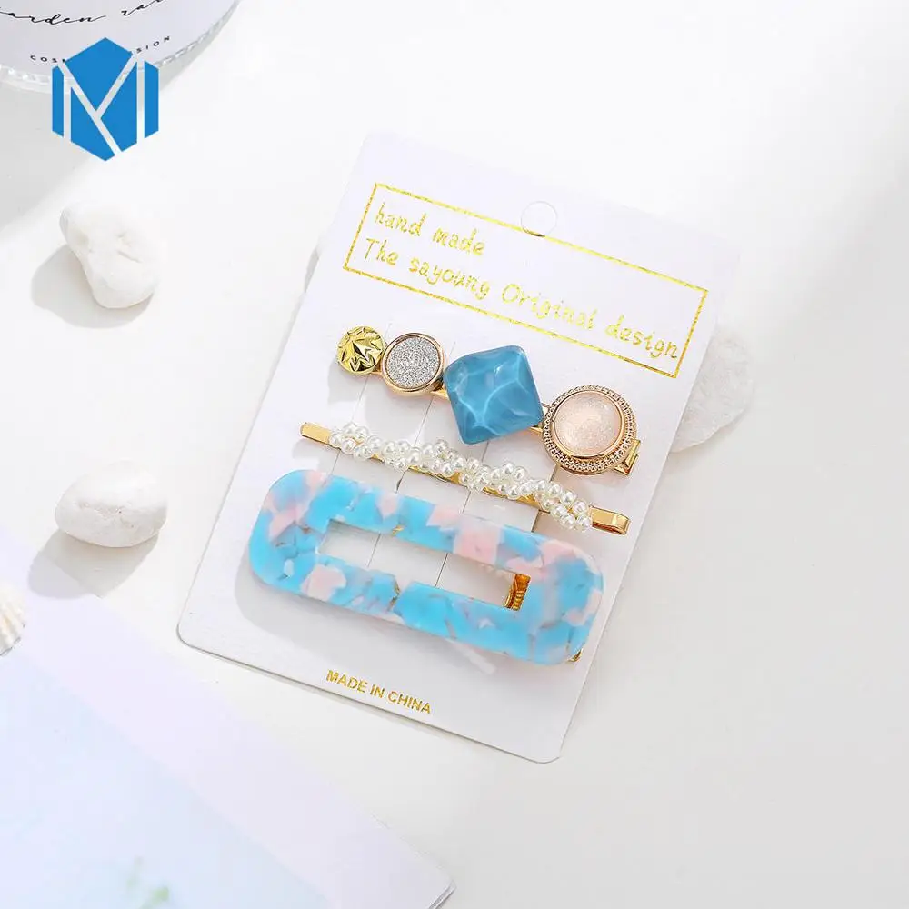 3pcs acrylic blue M MISM INS Круглый корейский Кристалл Сплав заколки для волос Макарон цвет заколки BB шпильки Заколки для женщин обувь девочек аксессуары для волос - Цвет: 3pcs acrylic blue
