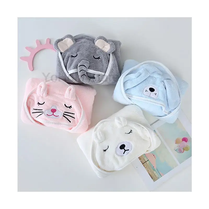 

Baby Blankets New Coral Fleece Infant Swaddle Bebe Envelope Hoodie Wrap Cartoon Printed Newborn Baby Soft Warm Bedding Blanket
