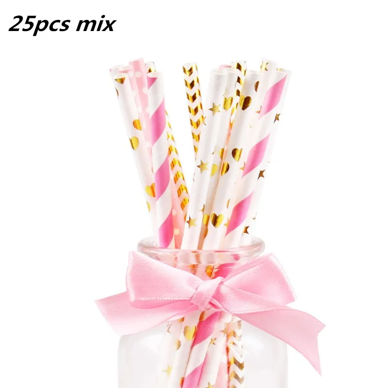 25pcs mix straw 12 месяцы фоторамка баннер Baby 1st декорации с днем рождения Baby Shower 1st для маленьких мальчиков девочек мой первый год вечерние поставки - Цвет: 25pcs mix straw