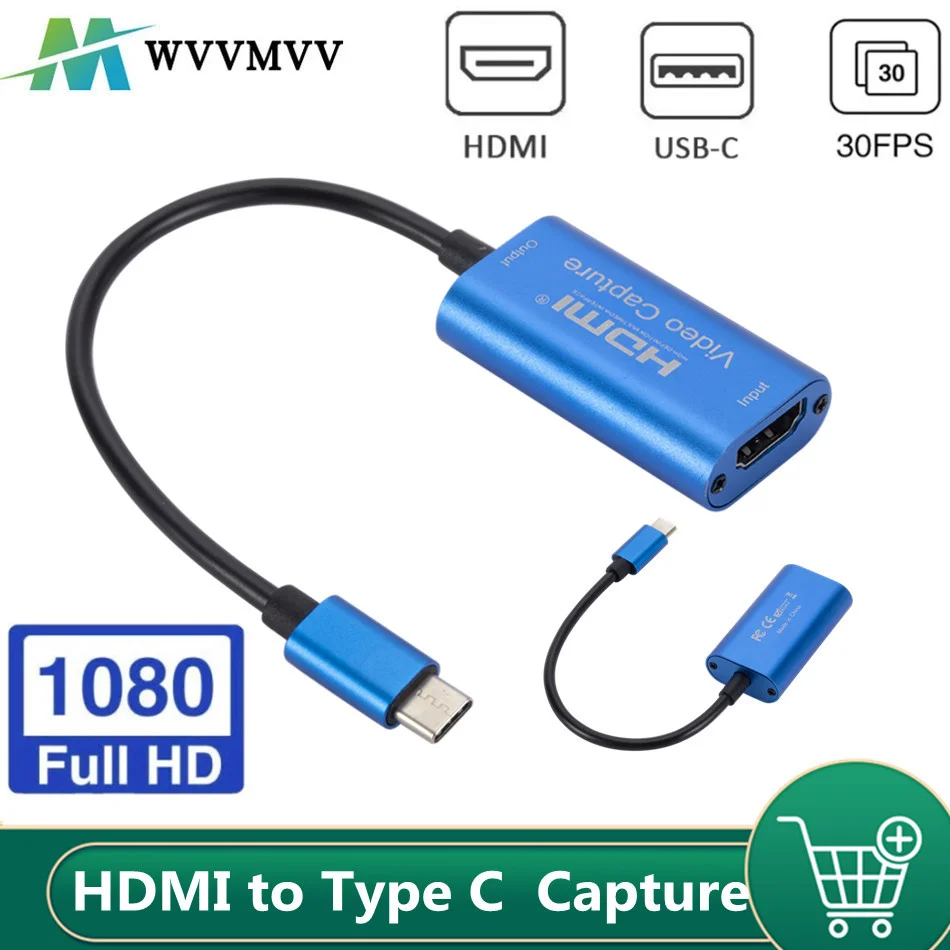 

WVVMVV Type-C Video Capture Card HDMI-compatible to USB 1080P HD Game Record for PS4/5 Switch Live Streaming Broadcast Camera