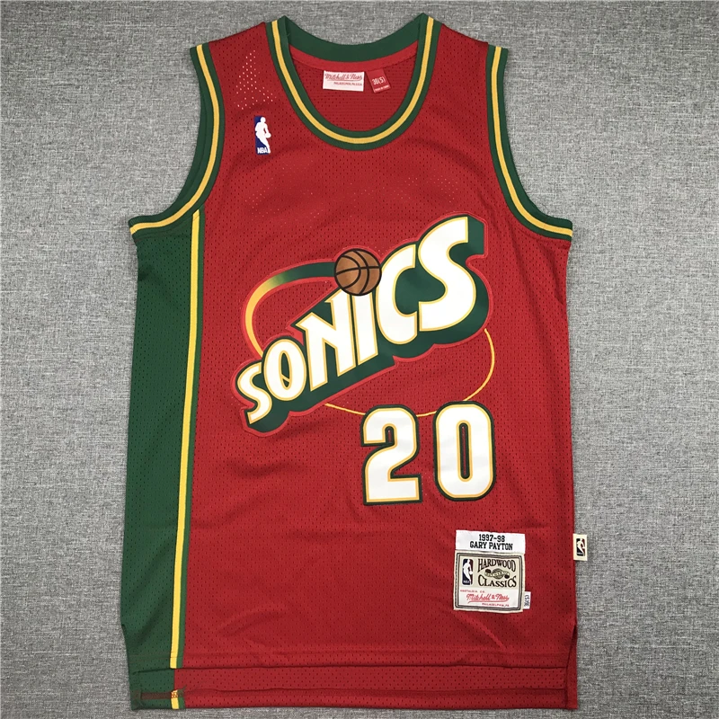 

NBA Men's Seattle SuperSonics 40 Shawn Kemp Basketball Jerseys Green 35 Durant 20 Payton Jersey Red