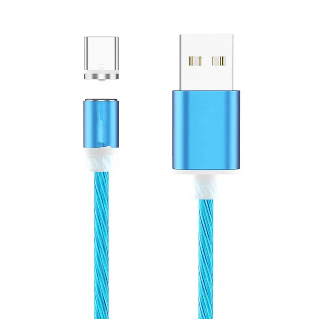 Светодиодный светящийся Магнитный зарядный кабель usb type C Micro USB 8 Pin для зарядки samsung A50 A70 Магнитный кабель зарядный провод шнур - Цвет: Blue