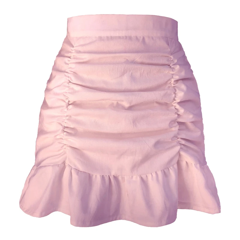 

Skirts Women Solid A-line Summer Mini Hem Ruffles New Ulzzang Chic Ruched All-match High Waist Hot Harajuku Lovely Girls Elegant