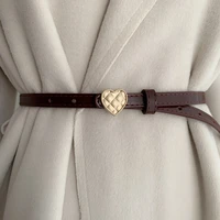 new pu leather thin belt for women metal heart buckle waist strap female trouser dress decoration designer decoration waistband