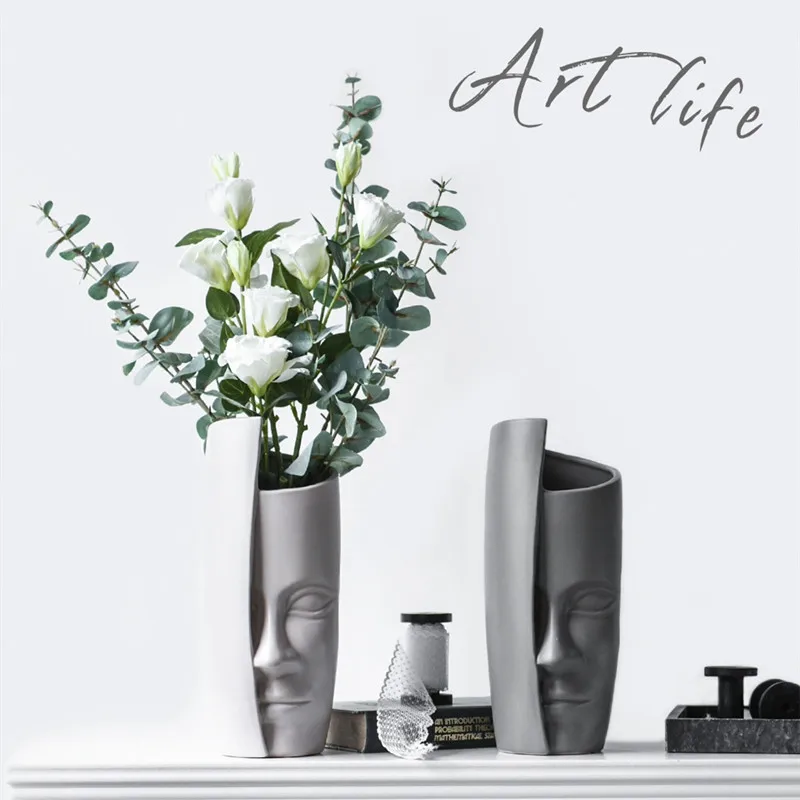 

Nordic Modern Creative Ceramic Vase Home Decorat Abstract Face Crafts Art Decoration