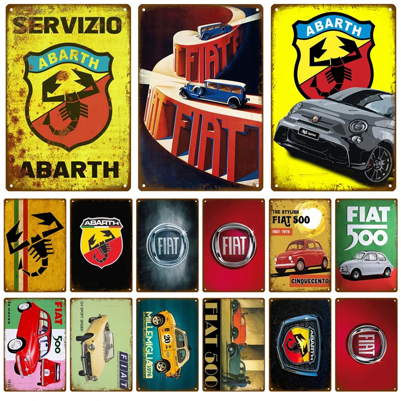 Металлический винтажный жестяной знак FIAT Abarth булавка потертый Шикарный декор