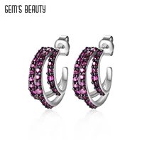 gems beauty 925 sterling silver statement earrings dazzling lab created ruby pave hoop earrings for women fashion jewelry
