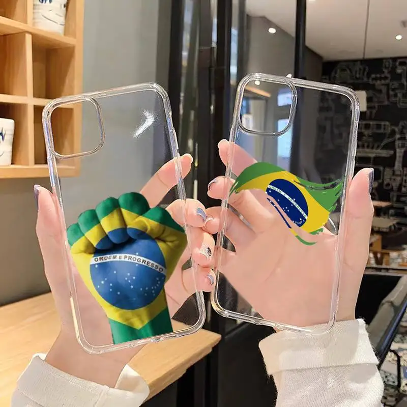 

Brazilian flag Phone Case For iphone 13 12 11 8 7 plus mini x xs xr pro max Transparent soft