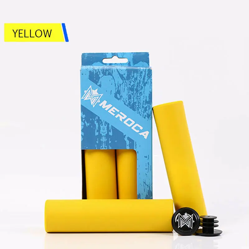 Yellow MEROCA MTB Упоры для рук на руль велосипеда Силиконовые 130 мм ручки на руль+ концевые заглушки Нескользящая панель Крышка 5 цветов 35 г горный велосипед сцепление 1 пара - Цвет: Yellow