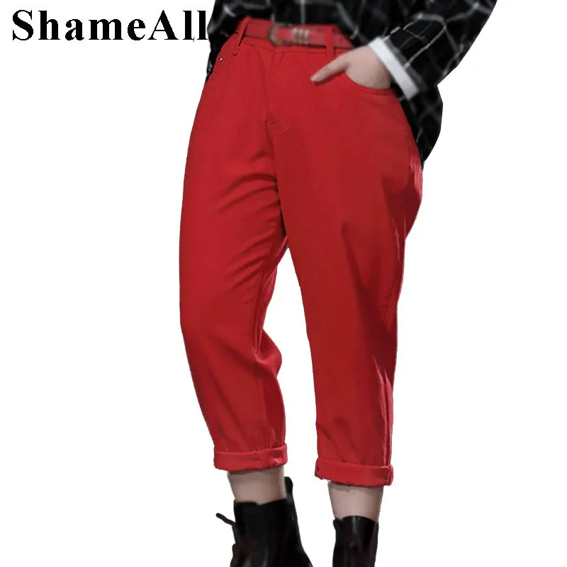 Уличная одежда размера плюс красные свободные джинсы шаровары Boyfriend 3XL 5XL