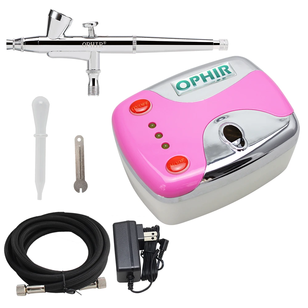 OPHIR Portable 0.2 mm Dual-Action Airbrush Kit with Air Compressor for Model Painting Makeup Face Temporary Tattoo Gun_AC002+073