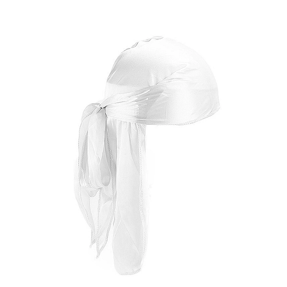 

2021 New Unisex Long Silk Satin Breathable Turban Hat Wigs Doo Durag Biker Headwrap Chemo Cap Pirate Hat Men Hair Accessories