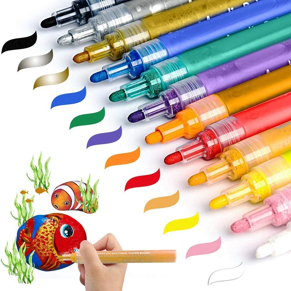 

Набор акриловых фломастеров для рисования, 12 цветов, акриловая ручка для рисования, средний наконечник, акриловые маркеры для рисования на ...