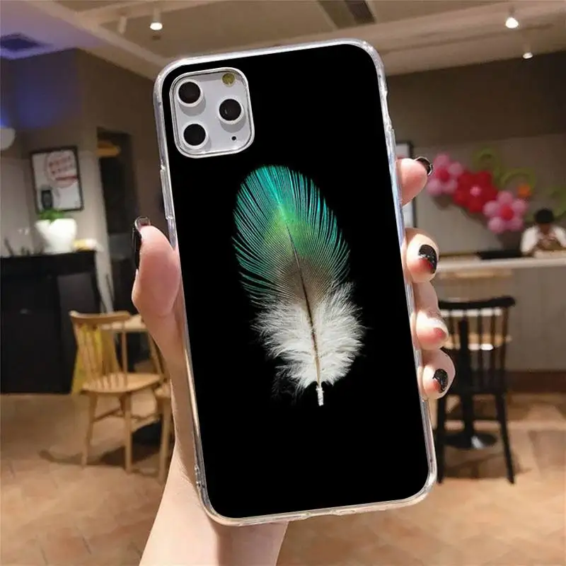 

Fashion Feather Phone Case Transparent soft For iphone 5 5s 5c se 6 6s 7 8 11 12 plus mini x xs xr pro max