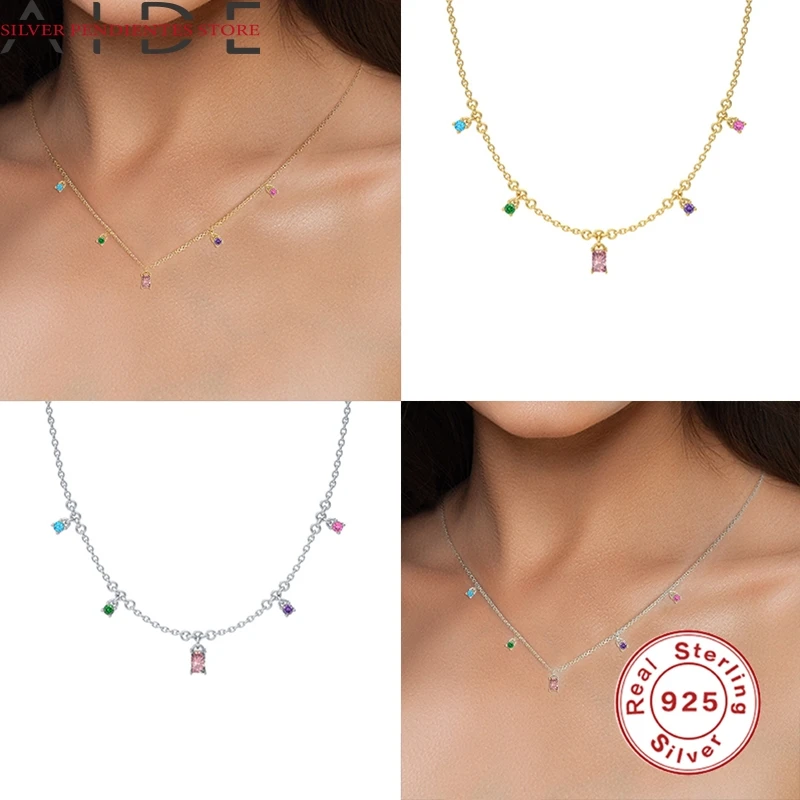 

AIDE 2021 Trend Enamel Dripping Oil Star Water Drop Necklace For Women 925 Sterling Silver Necklace Charms Cadena Plata Jewelry