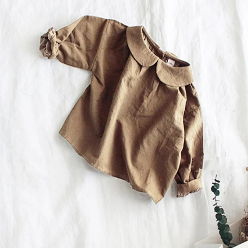 Camisas de estilo coreano para ni&ntilde;os y ni&ntilde;as, Blusa de manga larga con cuello Peter Pan de Color s&oacute;lido, Tops informales, ropa para ni&ntilde;os E72, novedad de Oto&ntilde;o de 2021-1