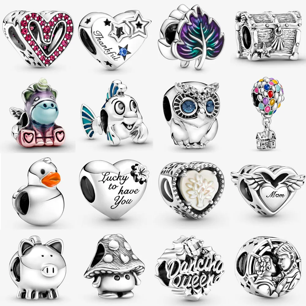 

2021 New 925 Sterling Silver Duck Mushroom Charm Fit Charm Bracelet Snake chain Heart Owl Rubber Duck Charm Bead DIY Jewelry