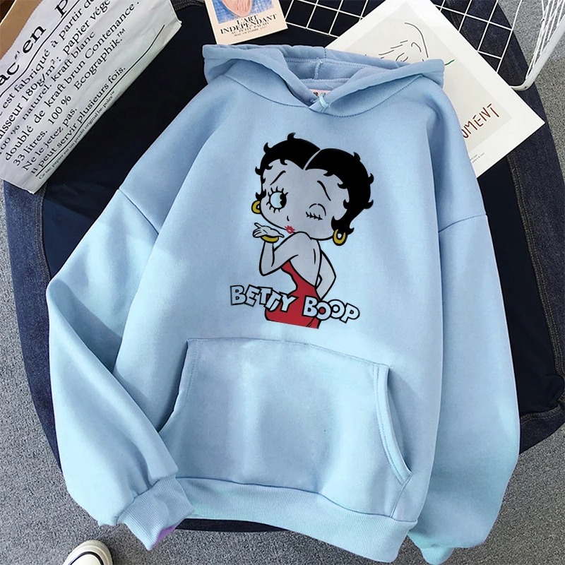

Oversized Hoodie Women Sweatshirt Hoodies Harajuku Betty BOOP Print Casual Pullover Cute Aesthetic O-neck Tops Clothes Sudadera