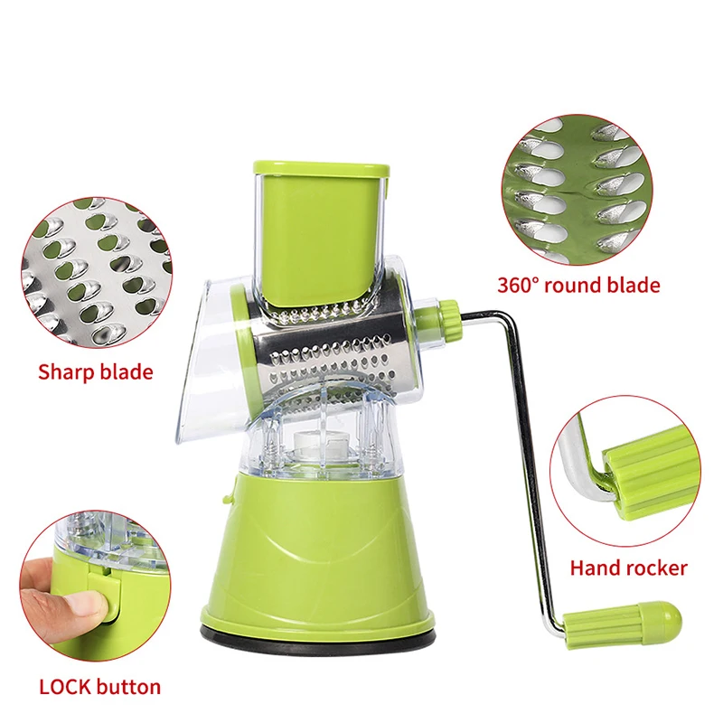 

Rotary Cheese Grater Handheld Vegetable Mandoline Slicer Shredder with 3 Drum Blades Kitchen Tool RT88