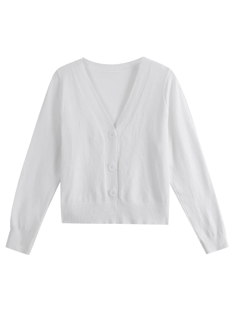 

Cardigan Women Knitted Cardigan Korean Fashion Tops Women 2021 Spring Short Jacket Long Sleeve V neck Thin Sweater Black