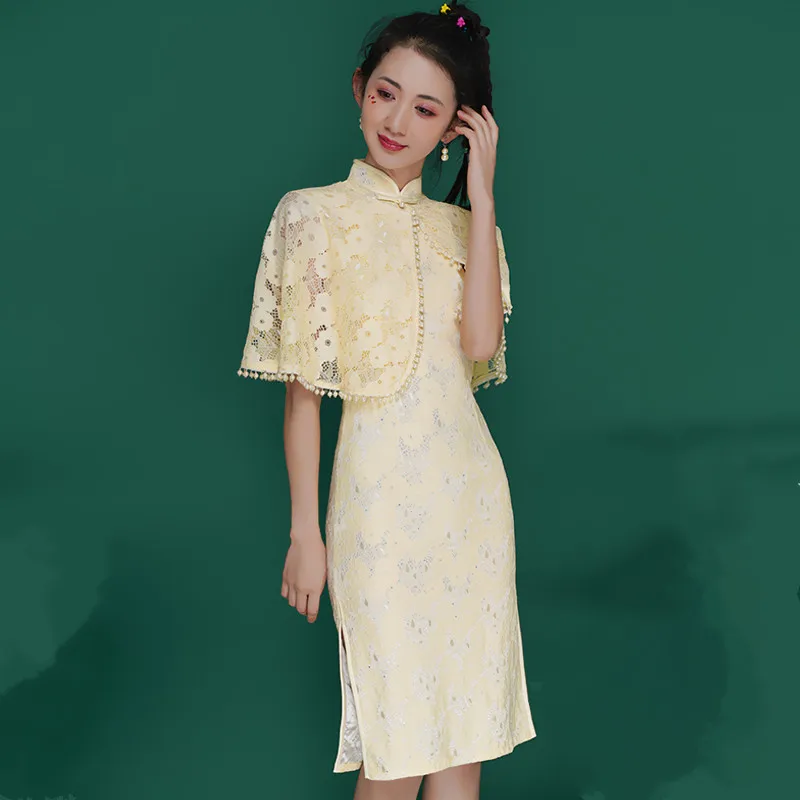 

The new modified cheongsam erosion bone elegant young girl socialite high-end atmospheric two-piece dress