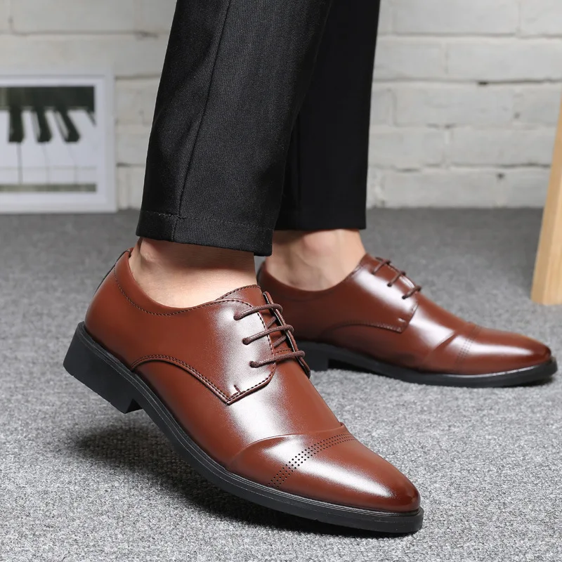 

Men's Shoes Quality Leather Large Size 38-48 Lace-up Breathable Top Selling Increase High Business Formal Men Leather Shoes
