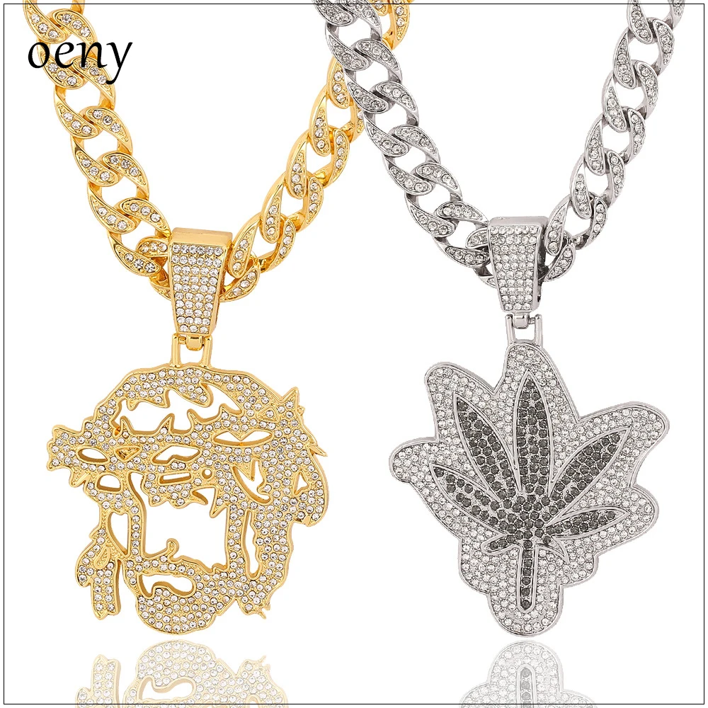 

Oney hip hop Rapper jewelry Jesus head shape full diamond zircon men Woman hip-hop four-leaf clover jewelry iced out necklace