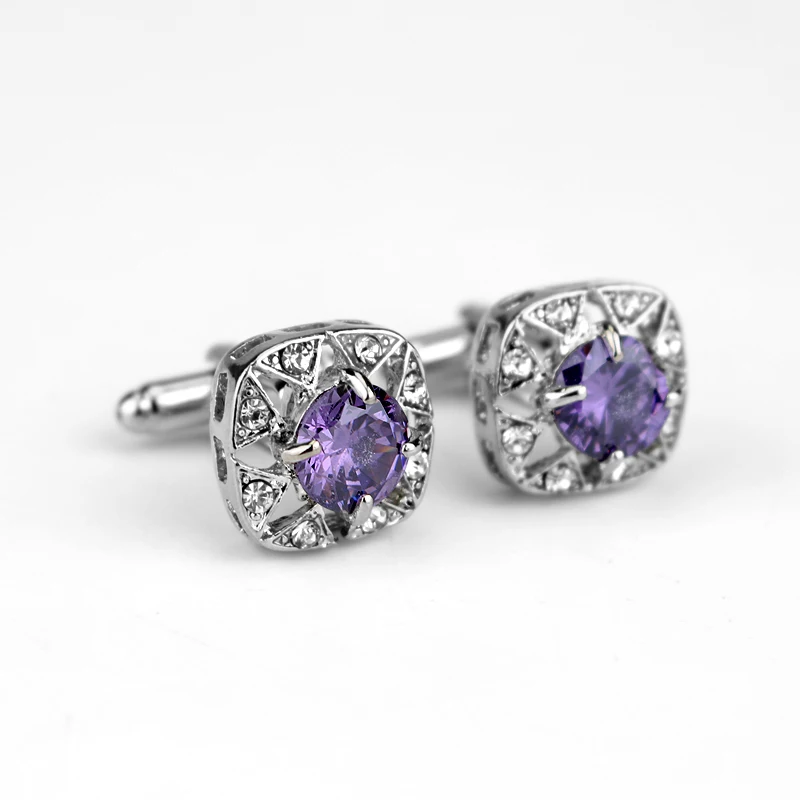 Модные Роскошные пурпурные запонки с кристаллами высшего качества Стразы дизайн