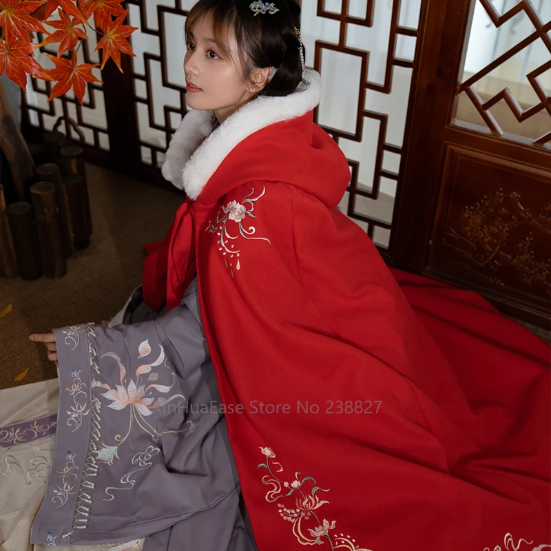 XinHuaEase Hanfu плащ Женское зимнее теплое пальто китайское толстое с капюшоном старое