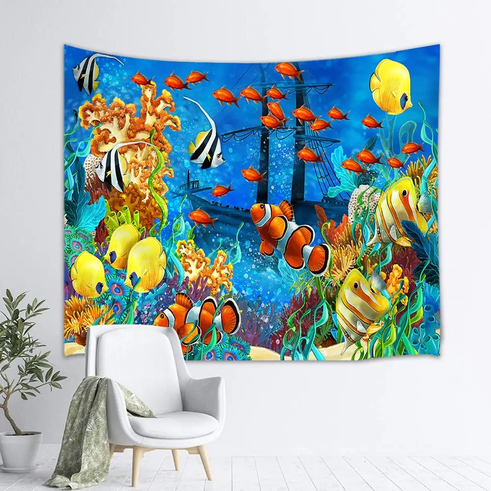 Океан подводный мир с рыбками коралл и Пиратская лодка настенные гобелены | Дом
