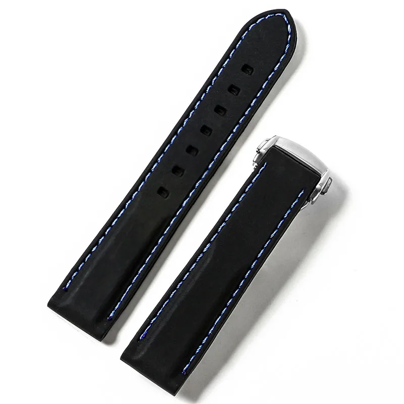 blackblue fold 18 мм 20 мм 22 мм силиконовый ремешок резиновый ремешок для часов Seiko 5 SRP SKX007 ProPex PADI Casio Edifice часы браслет спортивный человек - Цвет ремешка: blackblue fold