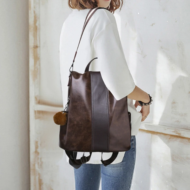

Retro Anti-theft Women Backpack Female Large Capacity Travel Pu Leather Bag Durable Waterproof Book Students Bags