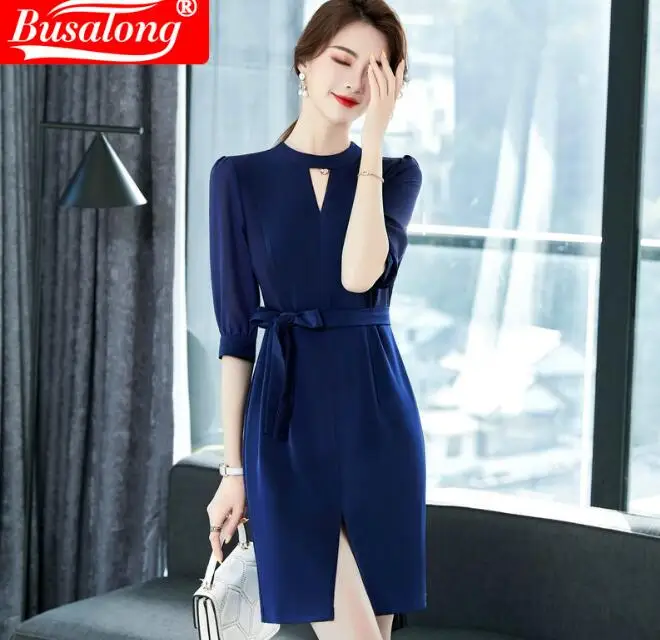 Женское облегающее платье с поясом коротким рукавом | Женская одежда