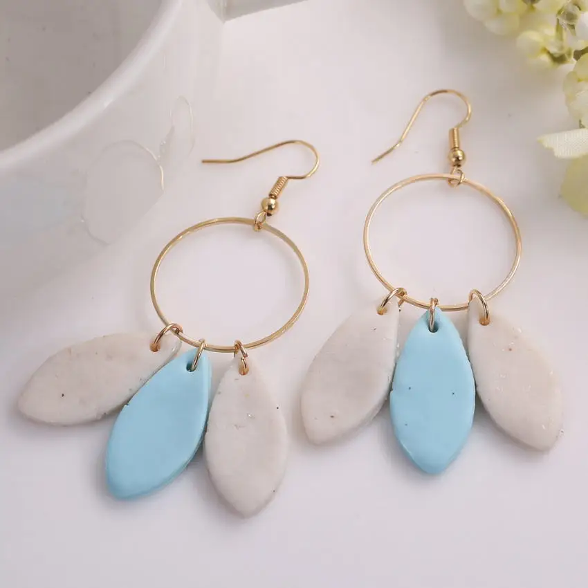 

Handmade Triple Multicolor Polymer Clay Marquise Earrings for Women Geometric Semicircle Polymer Clay Metal Bar Drop Earrings