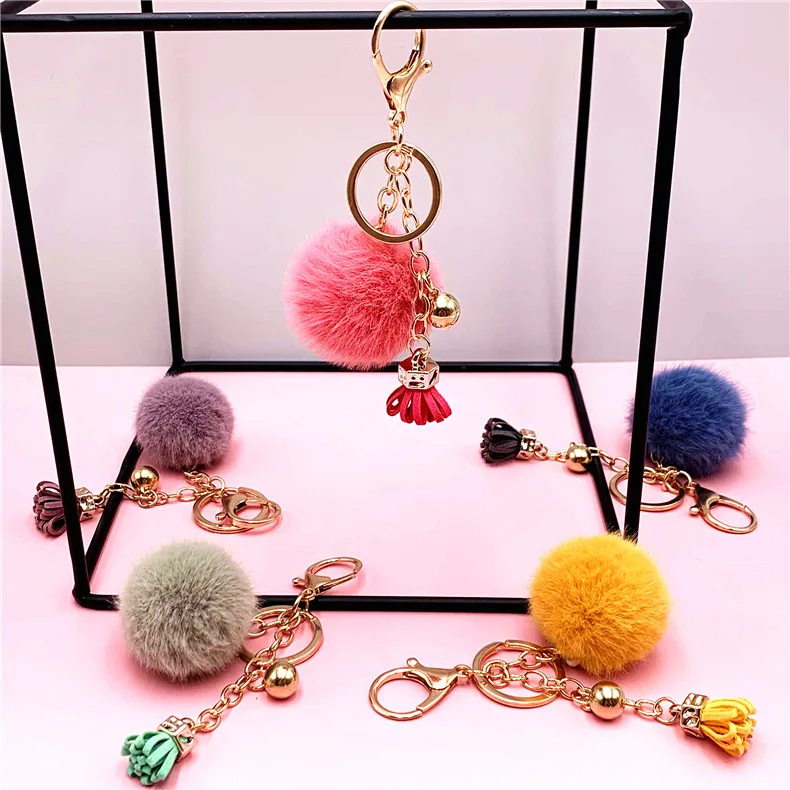 

Creative keychain cute tassel fruit color hair ball car key chain bag pendant plush small gift accessories