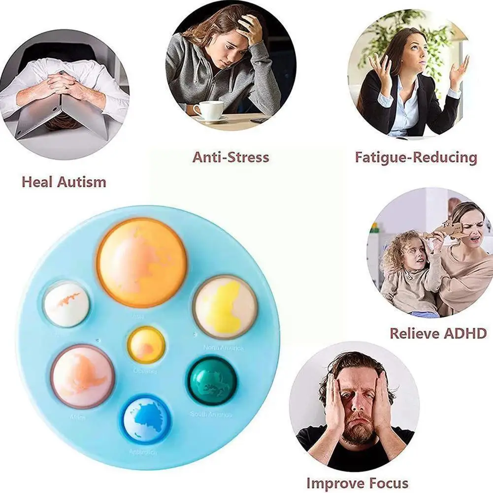 

Семь континентов, восемь океанов, планеты, пальчиковые игрушки для взрослых, силиконовые игрушки, сенсорные вентиляционные пузырьки, детск...