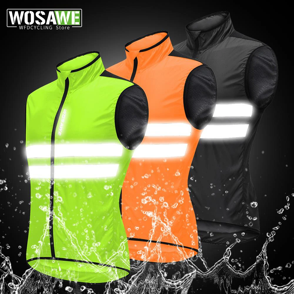 

WOSAWE Men's Cycling Vest Bike Windproof Cycling Jackets Riding Short Sleeve Jerseys Waterproof Reflective Jacket Wind Coat