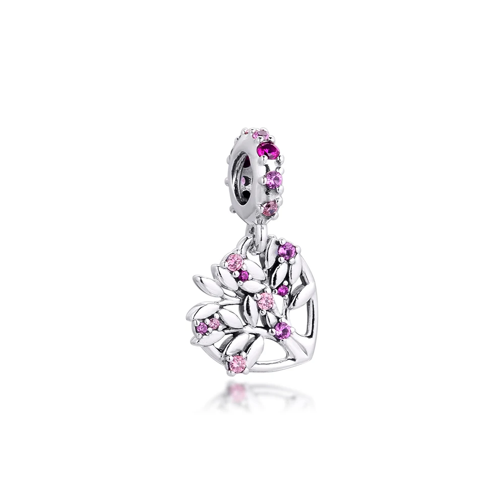 

DIY Fits for Pandora Charms Bracelets Pink Heart Family Tree Beads 100% 925 Sterling-Silver-Jewelry Free Shipping