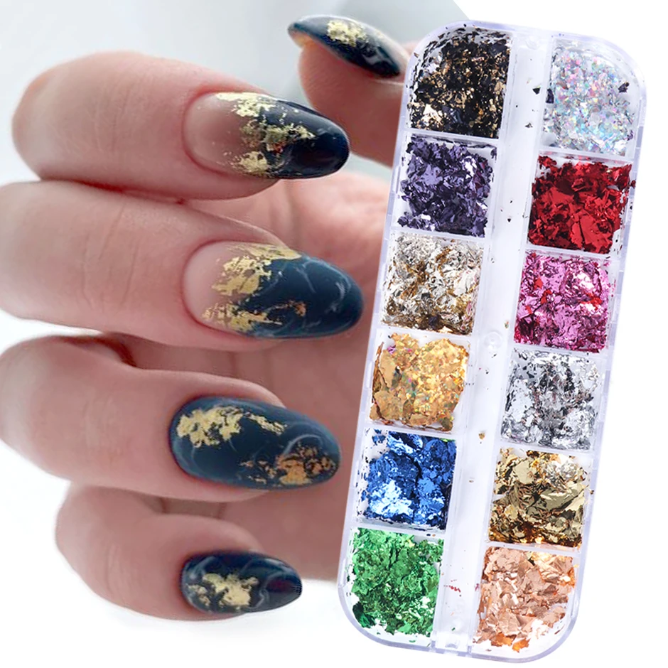 Блестки для ногтей из алюминиевой фольги 12 ячеек|Стикеры и наклейки| |
