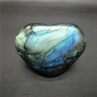 blue light natural labradorite heart stone crystal mineral specimen moonstone gemstone fengshui healing reiki love gift decor
