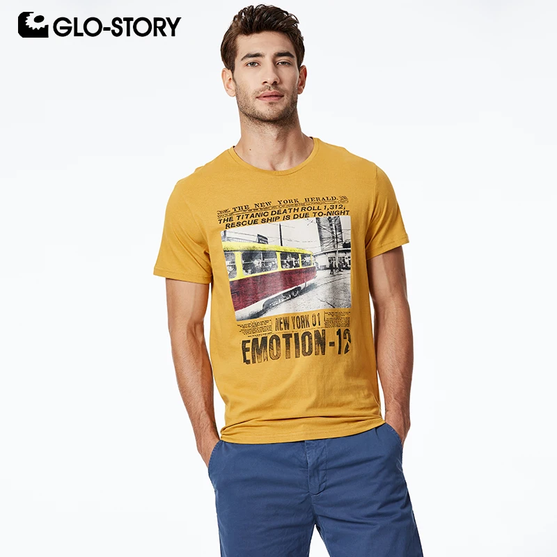 GLO-STORY 2020 летние мужские повседневные футболки с коротким рукавом принтом 100%