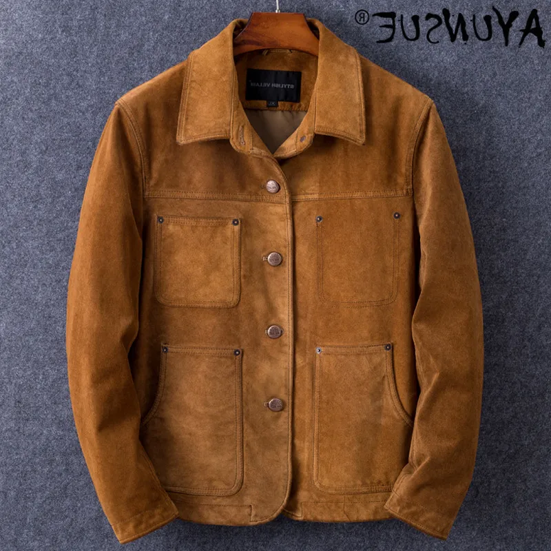 

Men's casual cowhide denim jacket